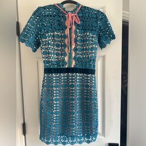 Endless Rose Teal Lace Overlay Dress with Velvet Waistband
